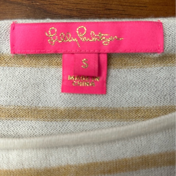 LILLY PULITZER Women's Small White Tan ELBA COOLMAX sweater tee Tassels beach - Picture 8 of 10